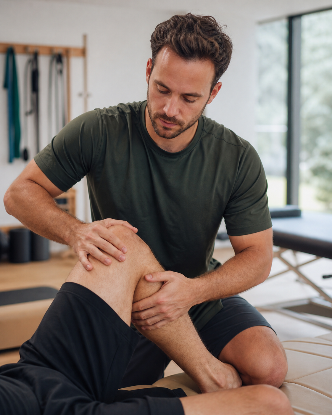 Marco behandelt das Knie eines Patienten