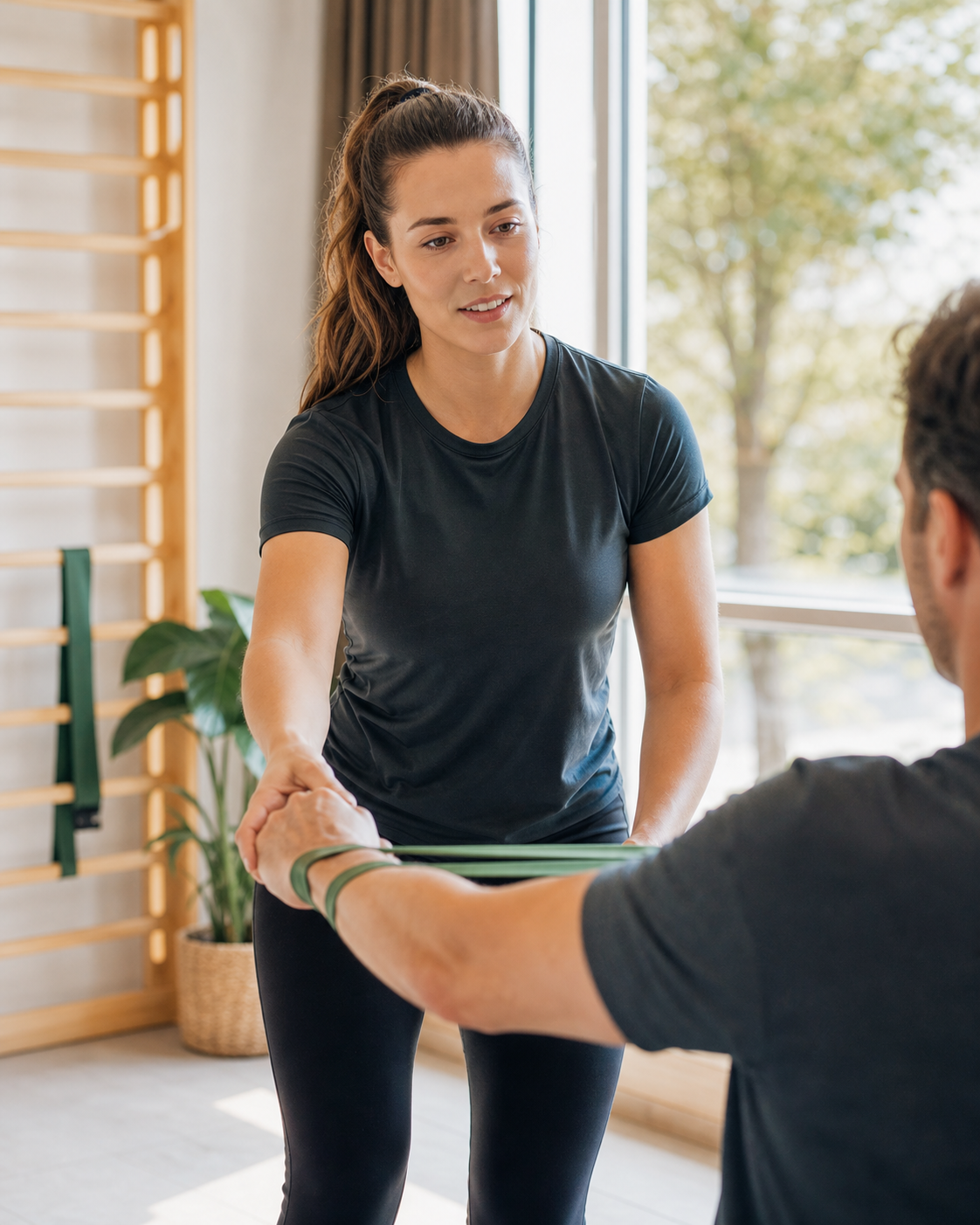 Sophie leitet eine Rehabilitationsübung an